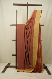 Rust Cotton IIkal Saree - SRRCIS1122