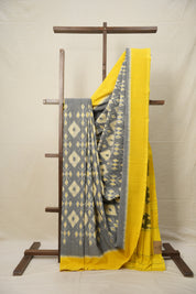 Yellow-Grey Pochampalli Cotton Ikat Saree - SRYGPCIS612