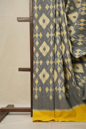 Yellow-Grey Pochampalli Cotton Ikat Saree - SRYGPCIS612