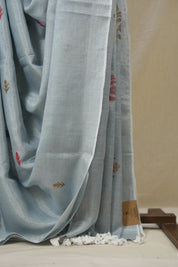 Light Blue Tissue Linen Jamdani Saree - SRLGTLJS181