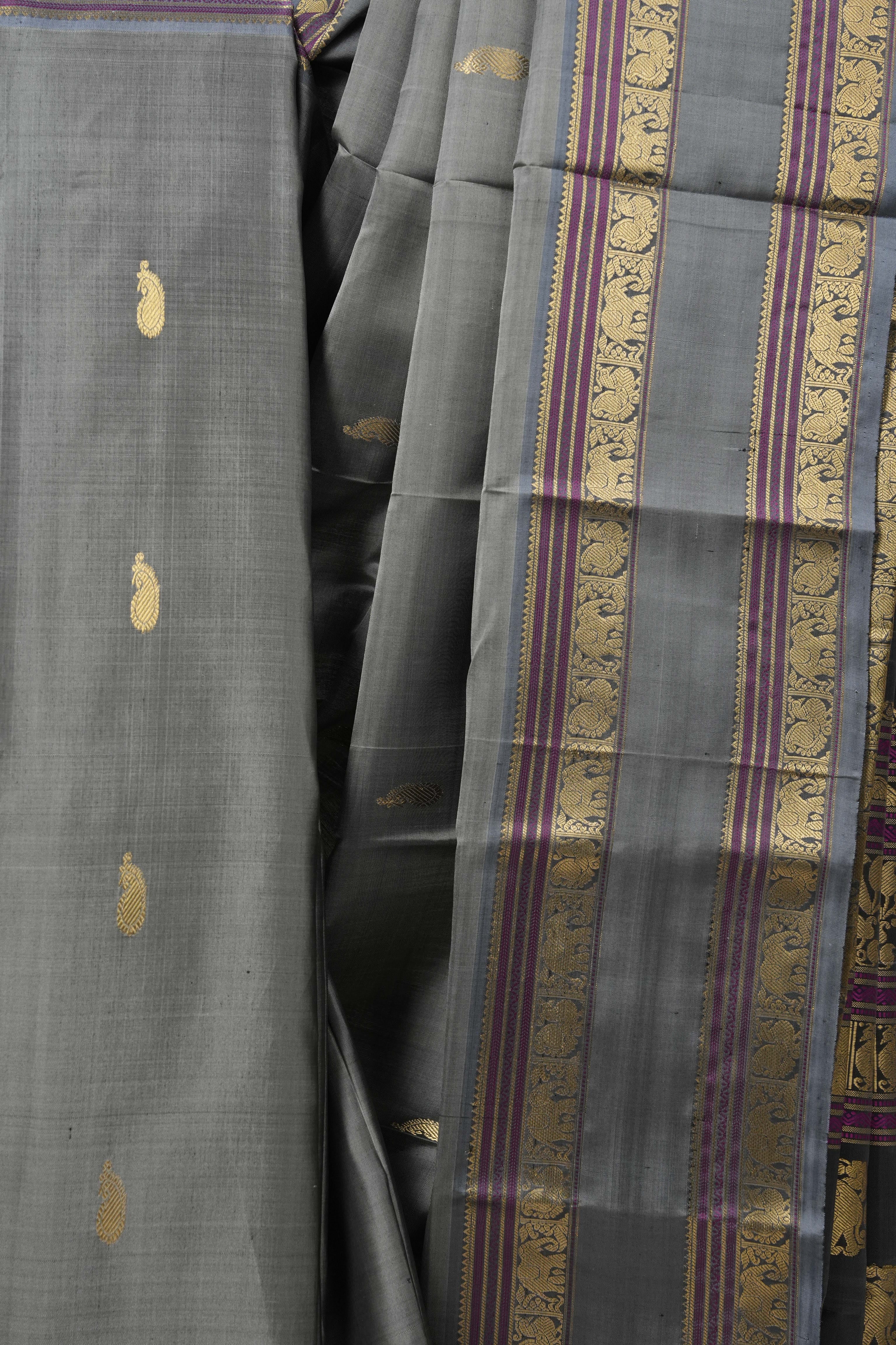 Grey Kanjeevaram Silk Saree-SRGKSS670