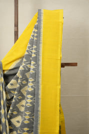 Yellow-Grey Pochampalli Cotton Ikat Saree - SRYGPCIS612
