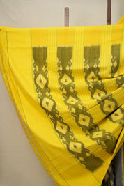 Yellow-Grey Pochampalli Cotton Ikat Saree - SRYGPCIS612