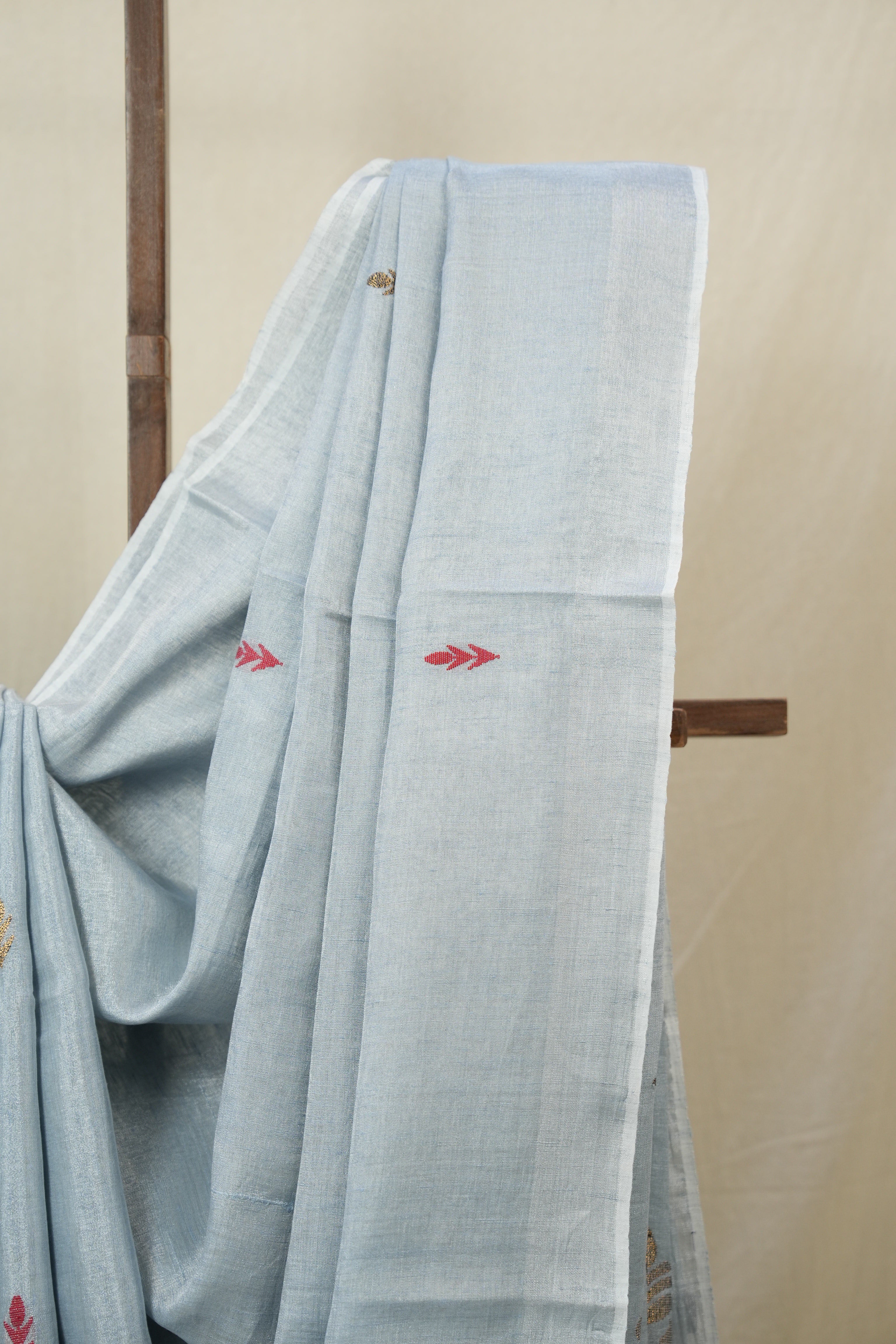 Light Blue Tissue Linen Jamdani Saree - SRLGTLJS181