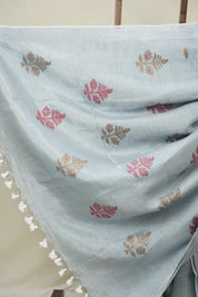 Light Blue Tissue Linen Jamdani Saree - SRLGTLJS181