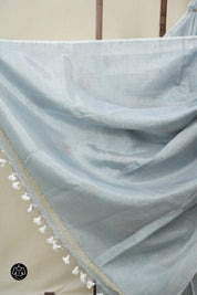 Light Blue Tissue Linen Jamdani Saree - SRLGTLJS181