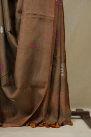 Orange Beige Linen Jamdani Saree - SROBTLJS182