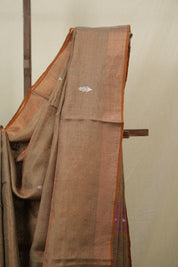 Orange Beige Linen Jamdani Saree - SROBTLJS182