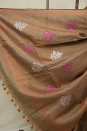 Orange Beige Linen Jamdani Saree - SROBTLJS182