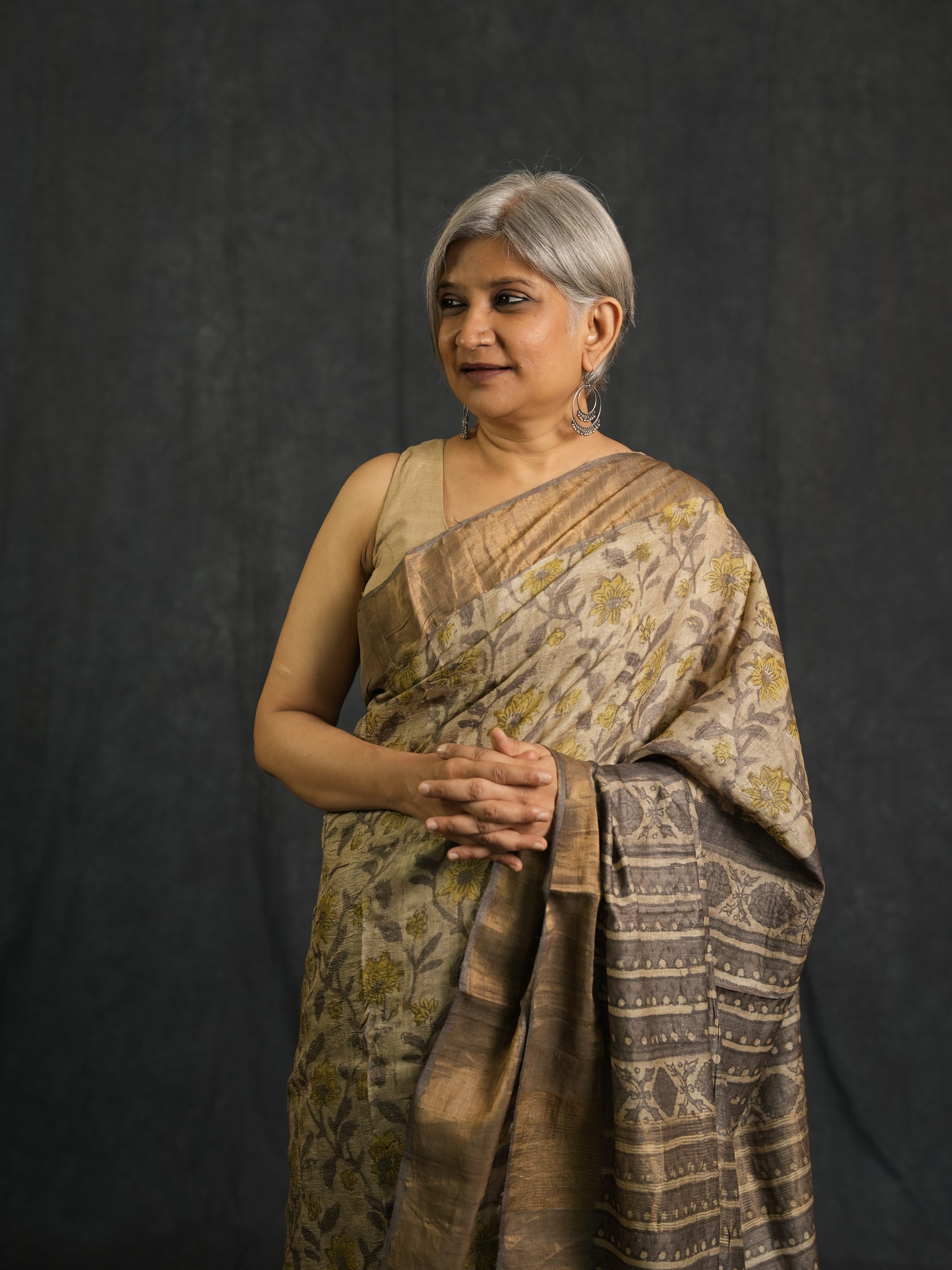Cream HBP Tussar Silk Saree - SRCHTSS745