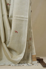 Ivory Tissue Linen Jamdani Saree - SRITLJS183