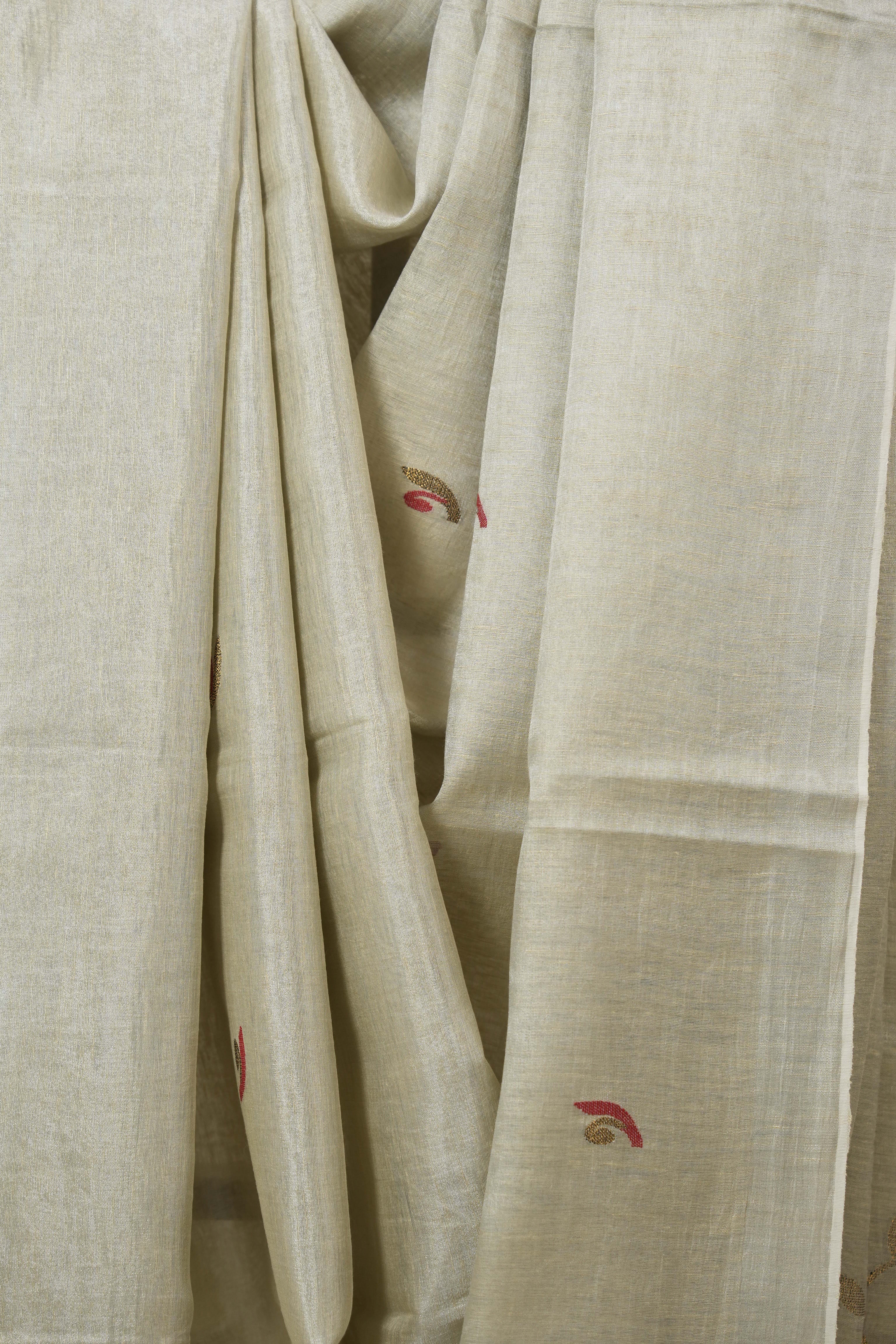Ivory Tissue Linen Jamdani Saree - SRITLJS183