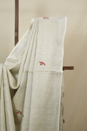 Ivory Tissue Linen Jamdani Saree - SRITLJS183