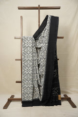 White-Grey Pochampalli Cotton Ikat Saree - SRWGPCIS609