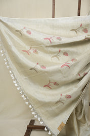 Ivory Tissue Linen Jamdani Saree - SRITLJS183