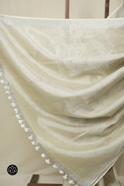 Ivory Tissue Linen Jamdani Saree - SRITLJS183