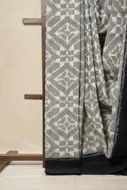 White-Grey Pochampalli Cotton Ikat Saree - SRWGPCIS609