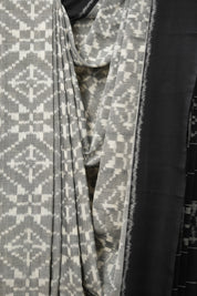 White-Grey Pochampalli Cotton Ikat Saree - SRWGPCIS609