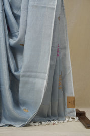 Light Blue Tissue Linen Jamdani Saree - SRLBTLJS184