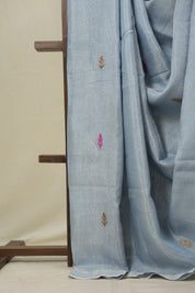 Light Blue Tissue Linen Jamdani Saree - SRLBTLJS184
