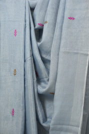 Light Blue Tissue Linen Jamdani Saree - SRLBTLJS184