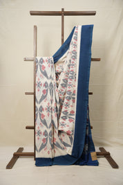 Teal White Pochampalli Cotton Ikat Saree - SRTWPCIS608