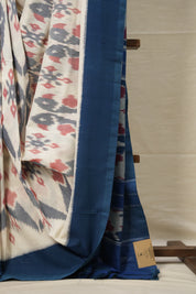 Teal White Pochampalli Cotton Ikat Saree - SRTWPCIS608