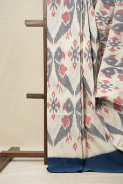 Teal White Pochampalli Cotton Ikat Saree - SRTWPCIS608