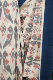 Teal White Pochampalli Cotton Ikat Saree - SRTWPCIS608