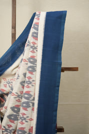 Teal White Pochampalli Cotton Ikat Saree - SRTWPCIS608