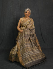 Cream HBP Tussar Silk Saree - SRCHTSS745