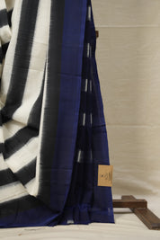 Black N White Pochampalli Cotton Ikat Saree - SRBWPCIS607