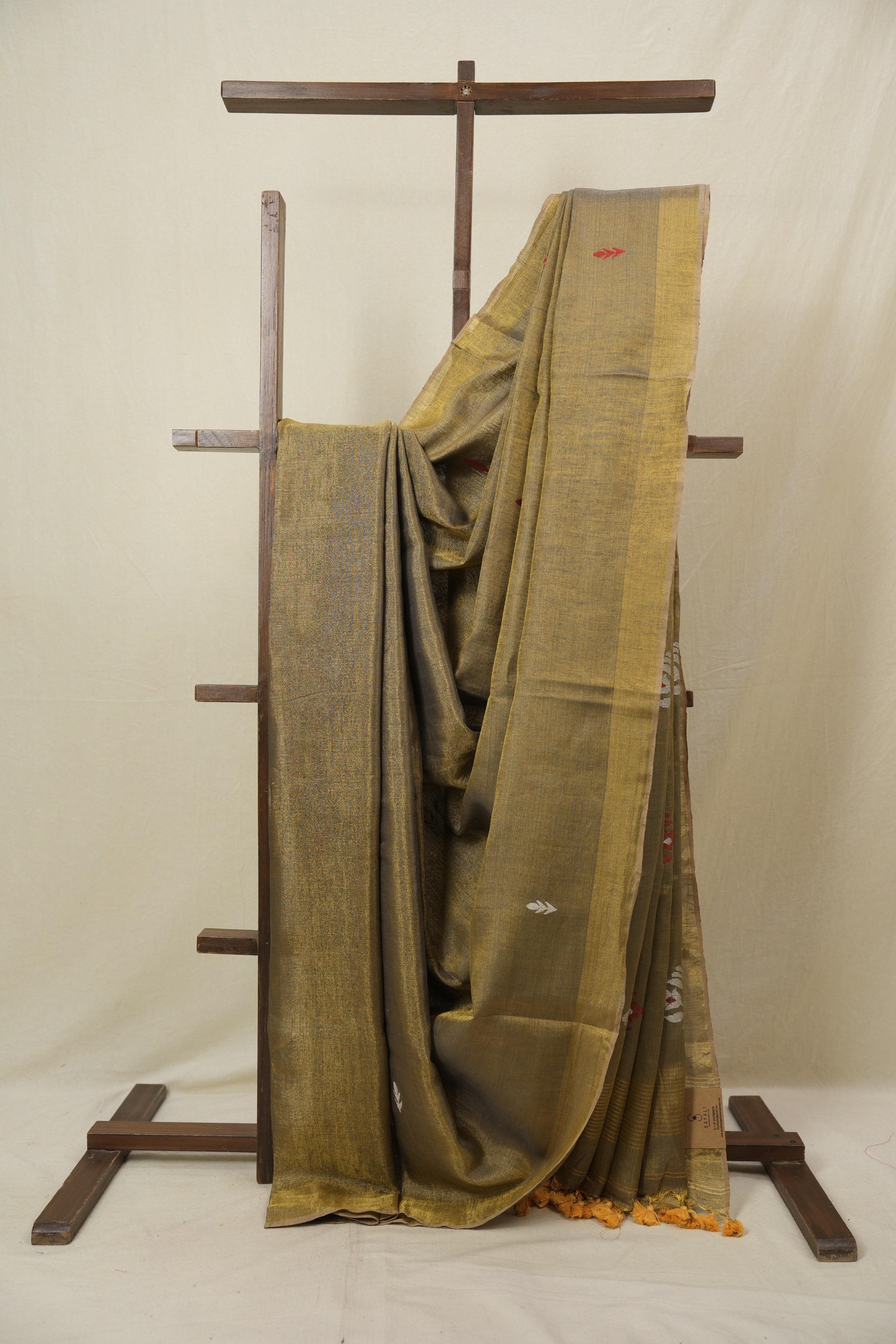 Mustard Tissue Linen Jamdani Saree - SRMTLJS179