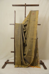 Mustard Tissue Linen Jamdani Saree - SRMTLJS179