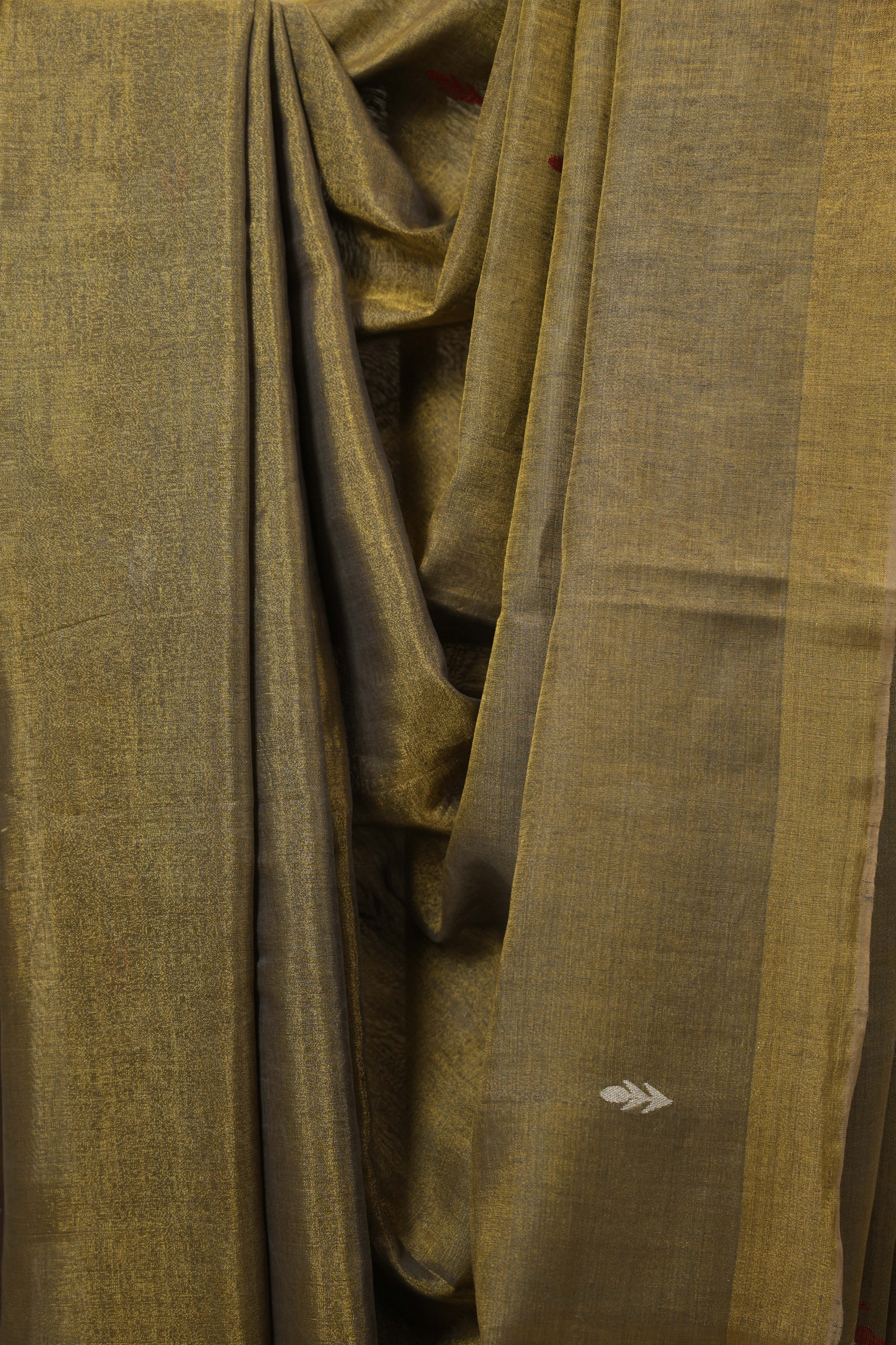 Mustard Tissue Linen Jamdani Saree - SRMTLJS179