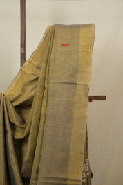 Mustard Tissue Linen Jamdani Saree - SRMTLJS179