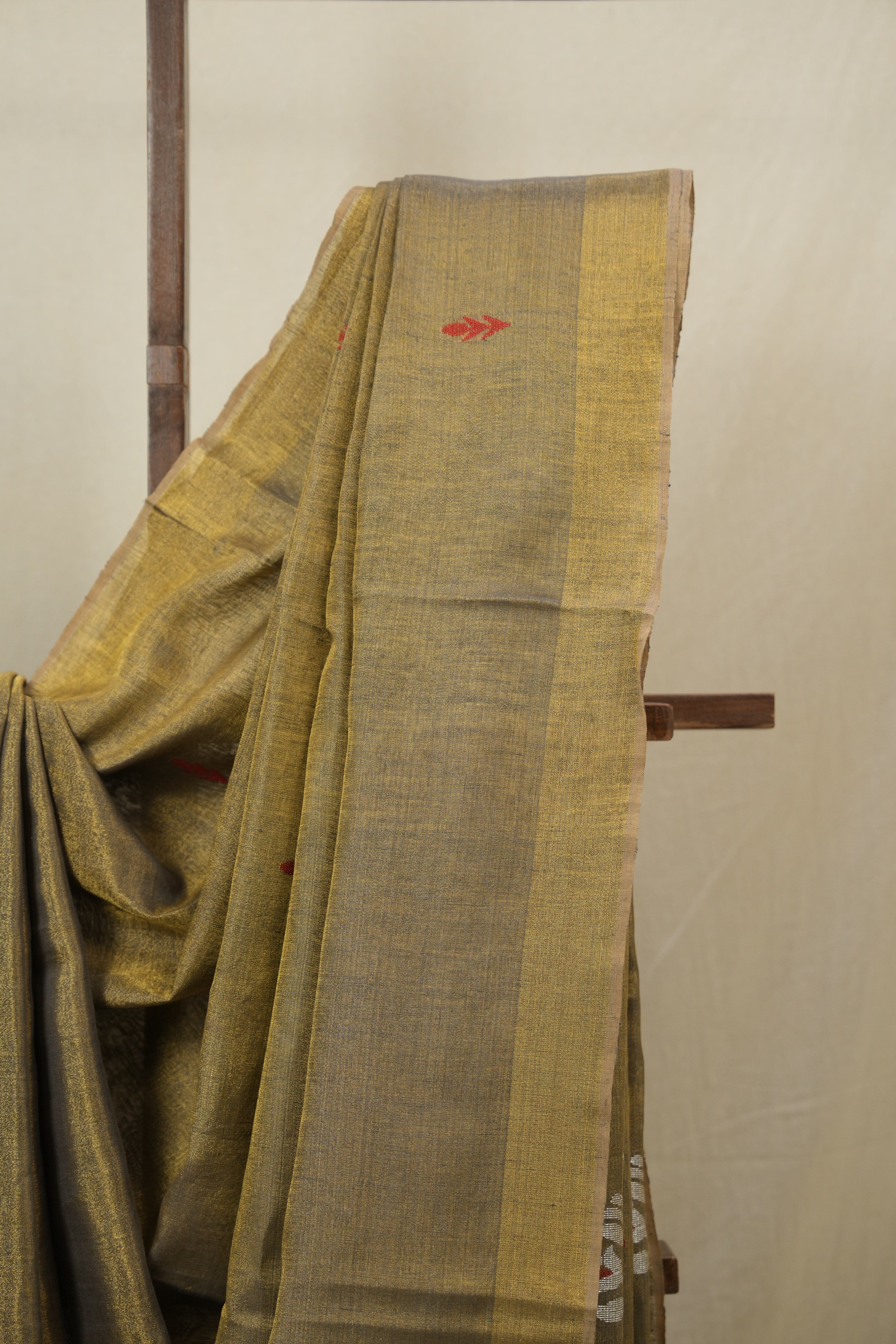 Mustard Tissue Linen Jamdani Saree - SRMTLJS179