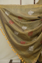 Mustard Tissue Linen Jamdani Saree - SRMTLJS179