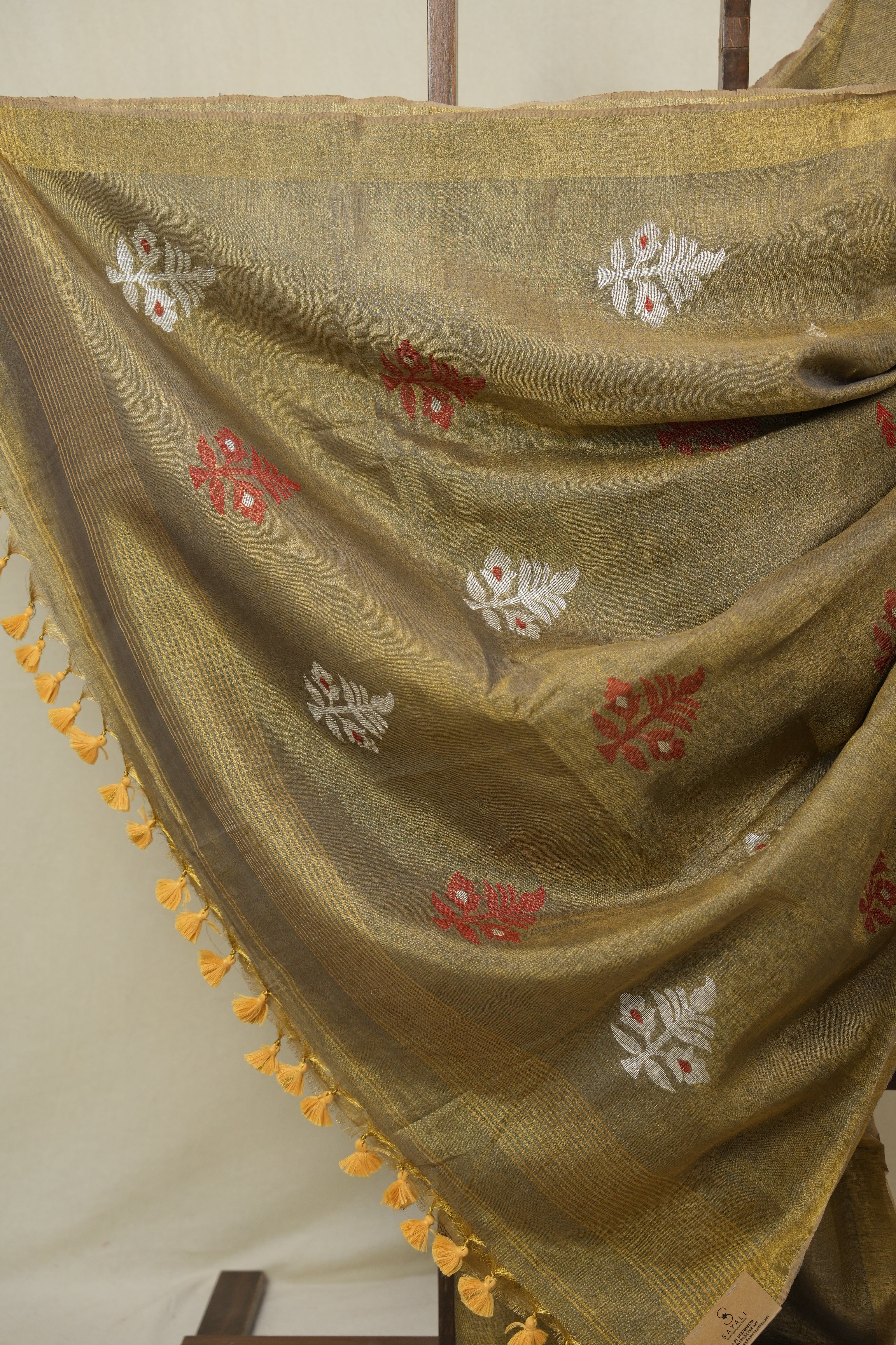 Mustard Tissue Linen Jamdani Saree - SRMTLJS179