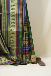 Two Tone Olive Green Kanjeevaram Silk Saree-SRTTOGKSS677