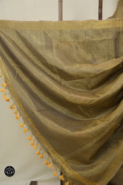 Mustard Tissue Linen Jamdani Saree - SRMTLJS179