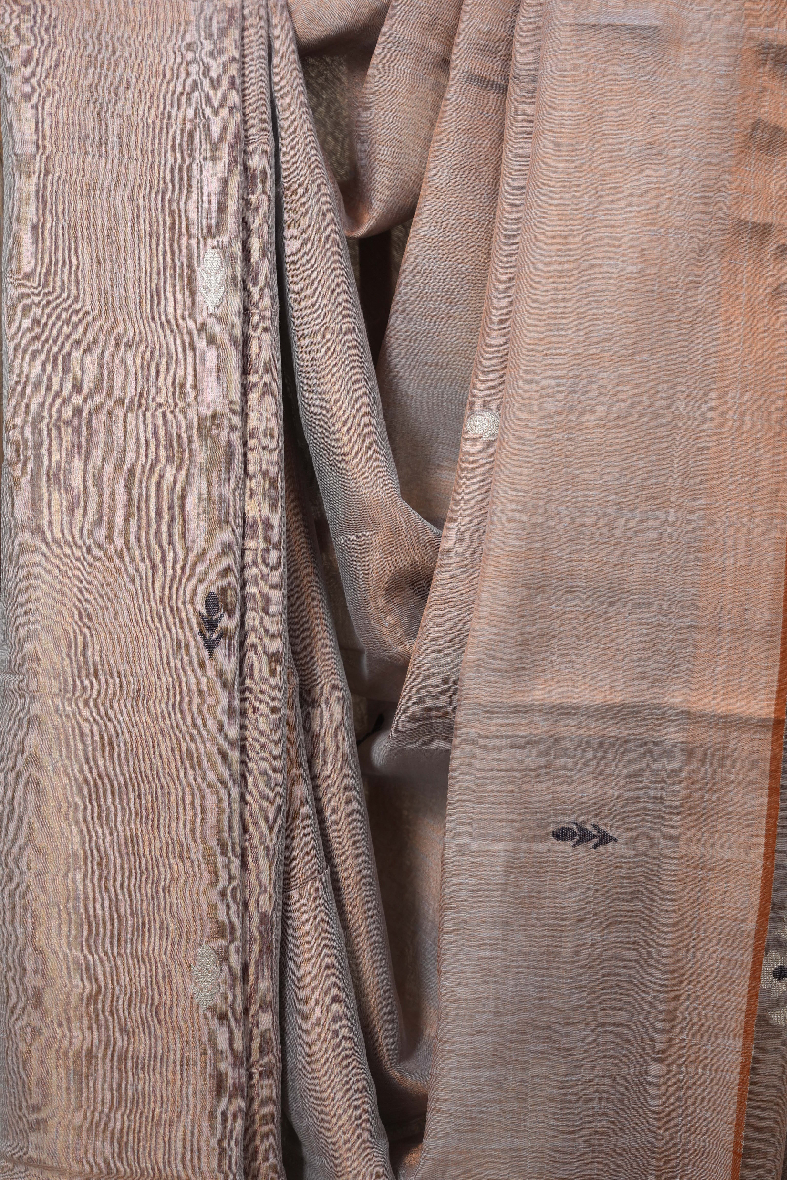 Orange Tissue Linen Jamdani Saree - SROTLJS178