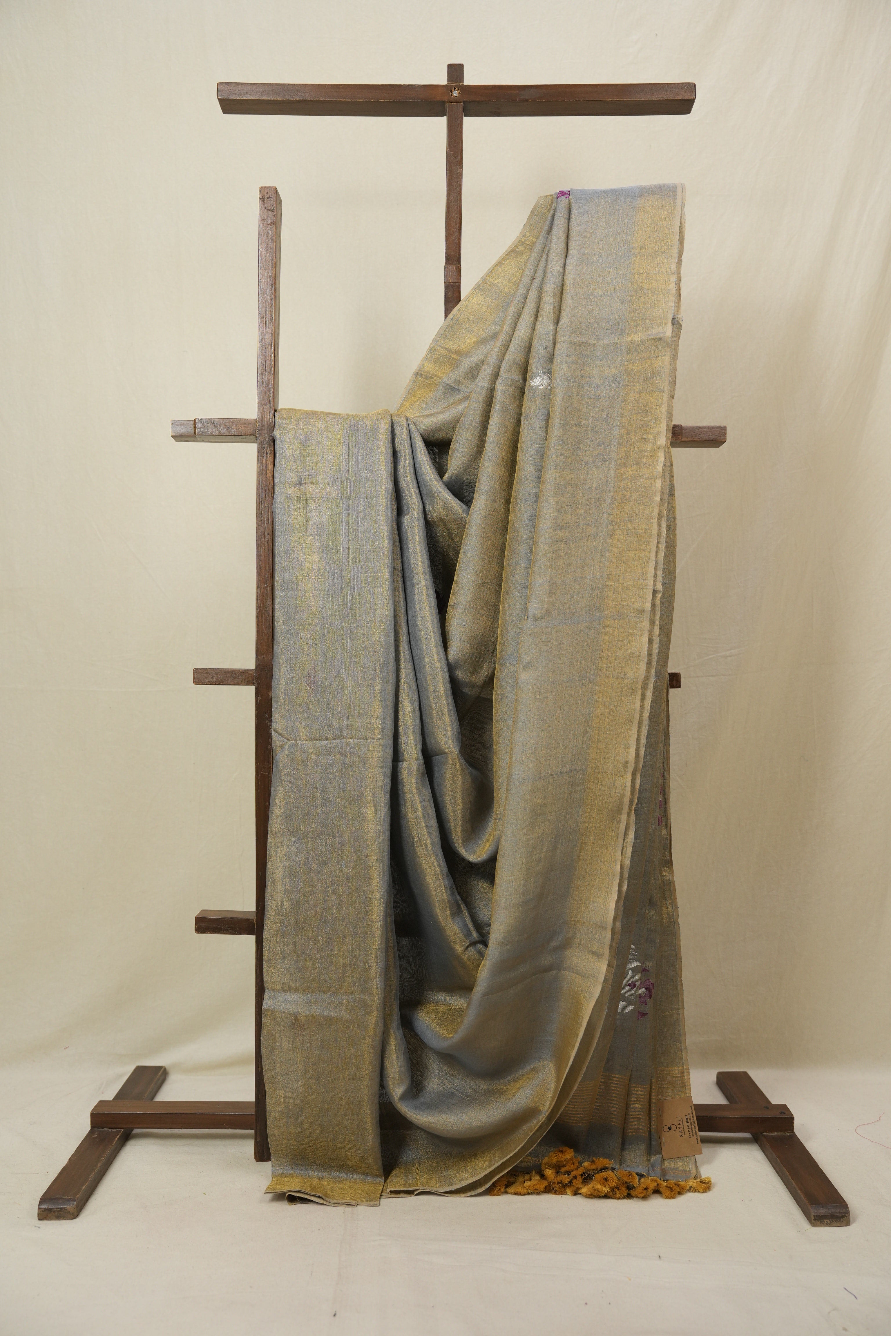 Golden Grey Tissue Linen Jamdani Saree - SRGGTLJS177