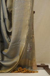 Golden Grey Tissue Linen Jamdani Saree - SRGGTLJS177