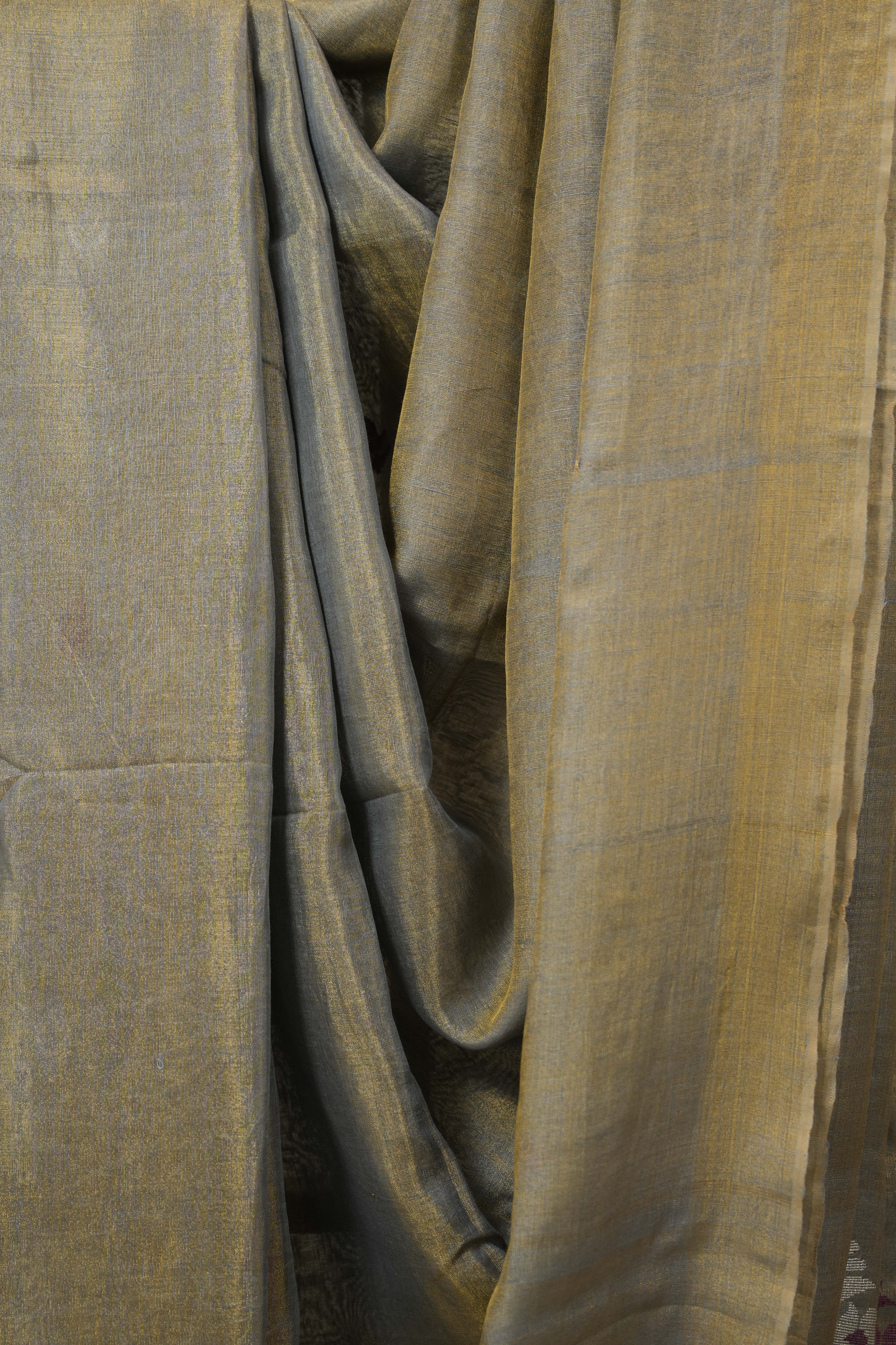 Golden Grey Tissue Linen Jamdani Saree - SRGGTLJS177