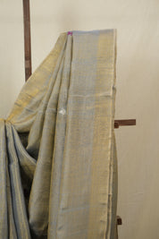 Golden Grey Tissue Linen Jamdani Saree - SRGGTLJS177