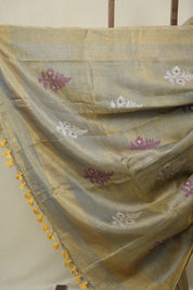 Golden Grey Tissue Linen Jamdani Saree - SRGGTLJS177