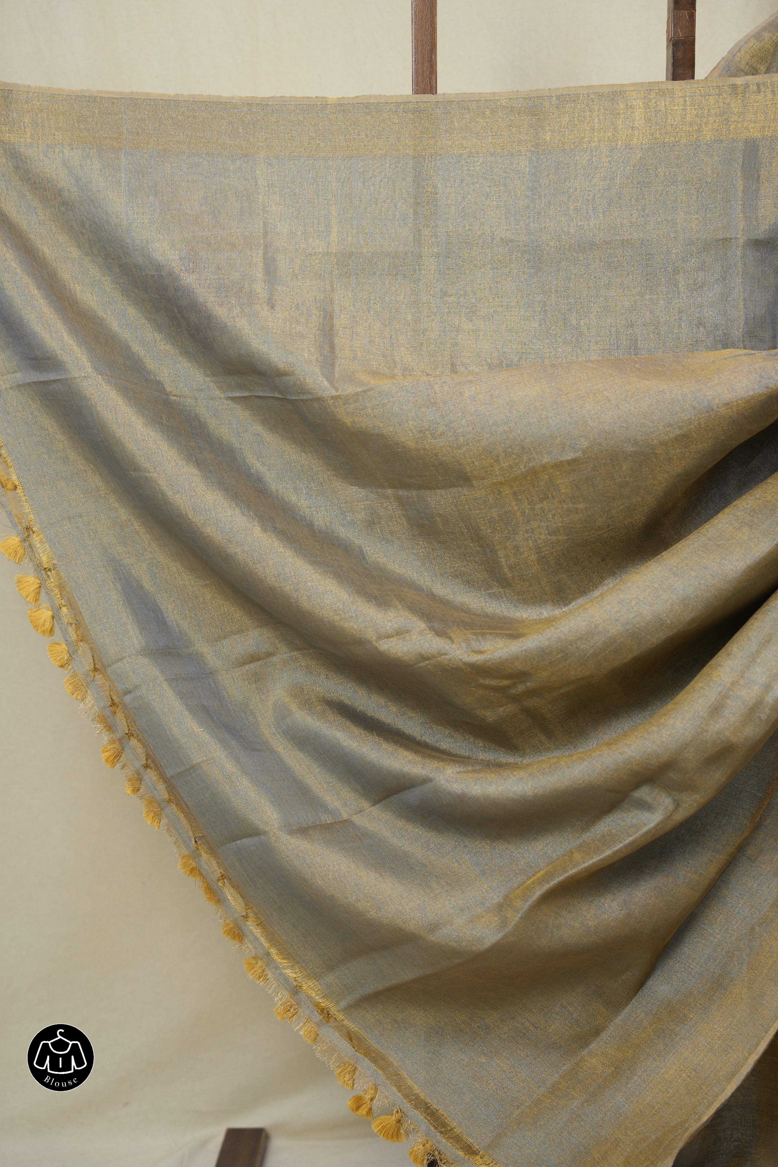 Golden Grey Tissue Linen Jamdani Saree - SRGGTLJS177
