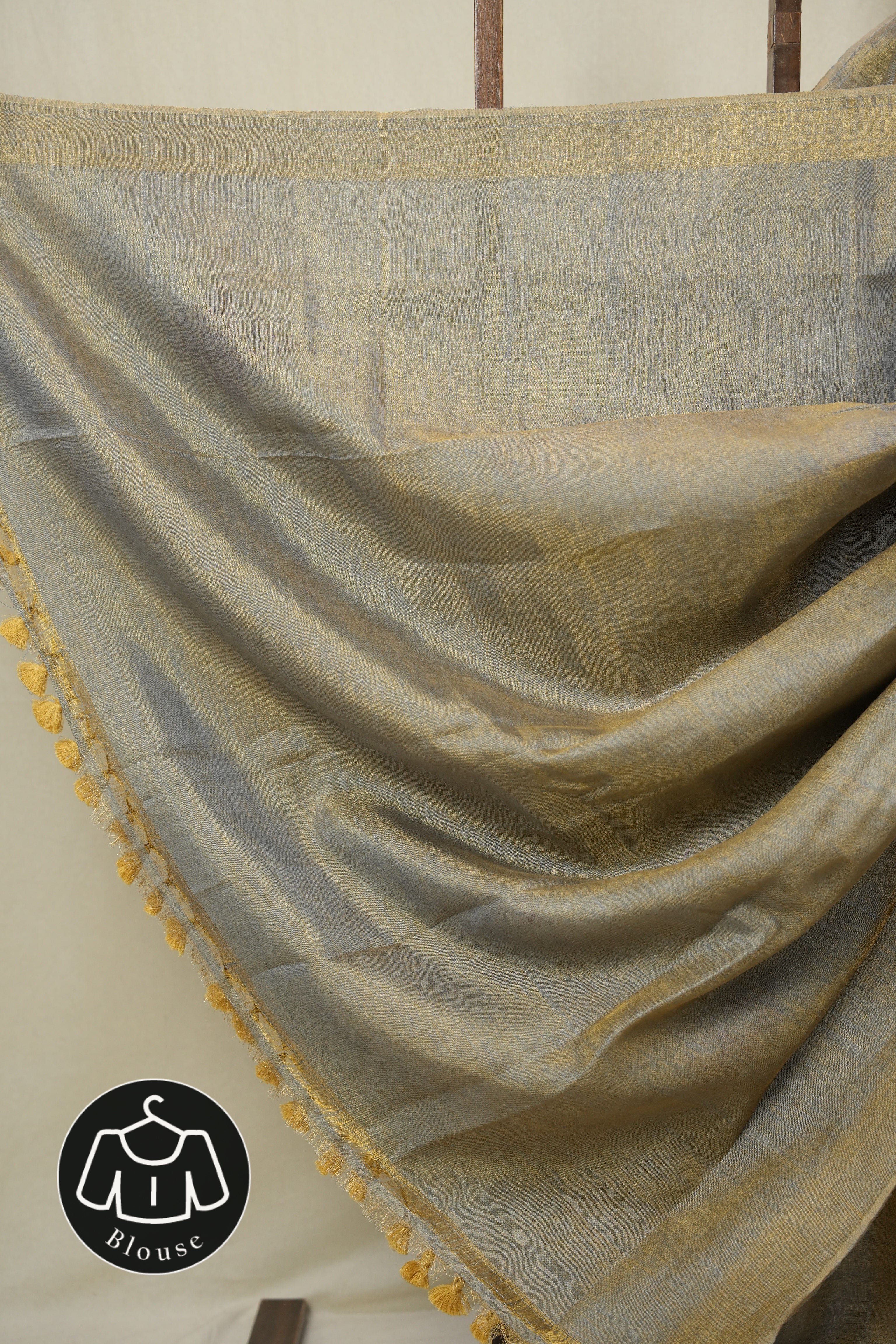 Golden Grey Tissue Linen Jamdani Saree With Tassels - SRGGTLJS112