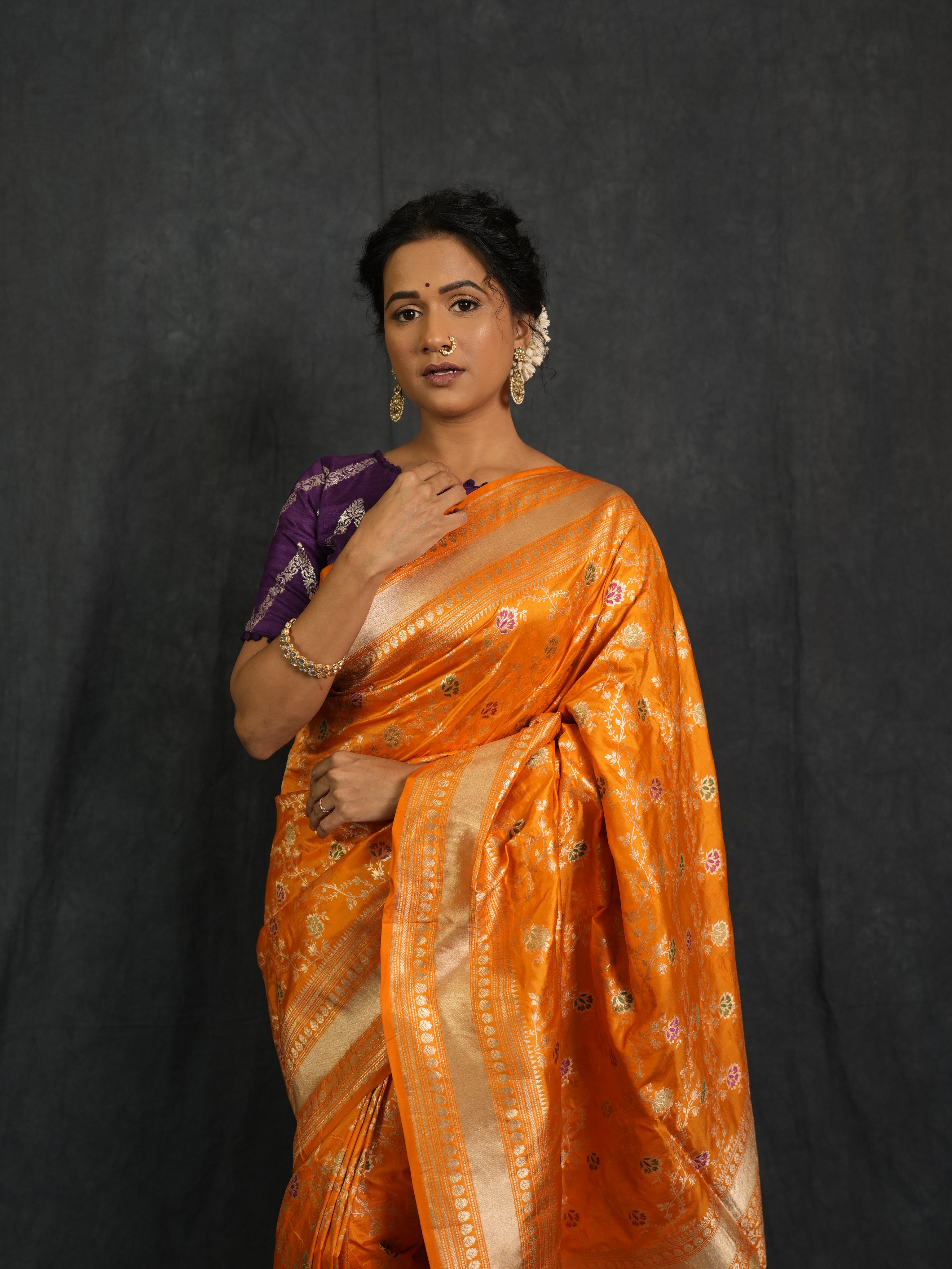 Orange Banarasi Silk Saree - SROBSS905